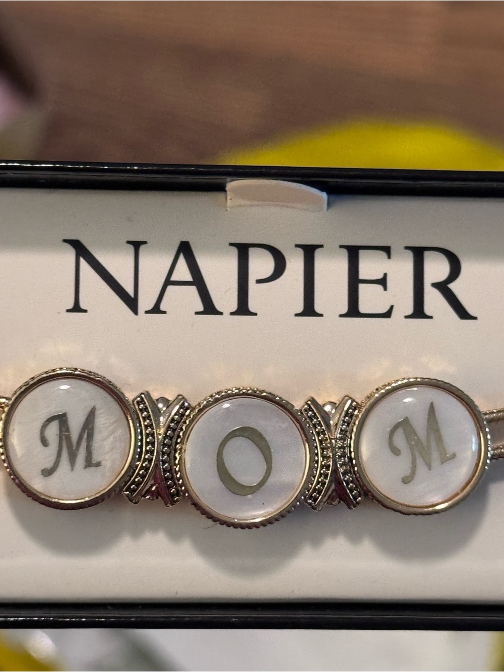 Napier Gold-Tone Bracelet with White Enamel MOM Medallions